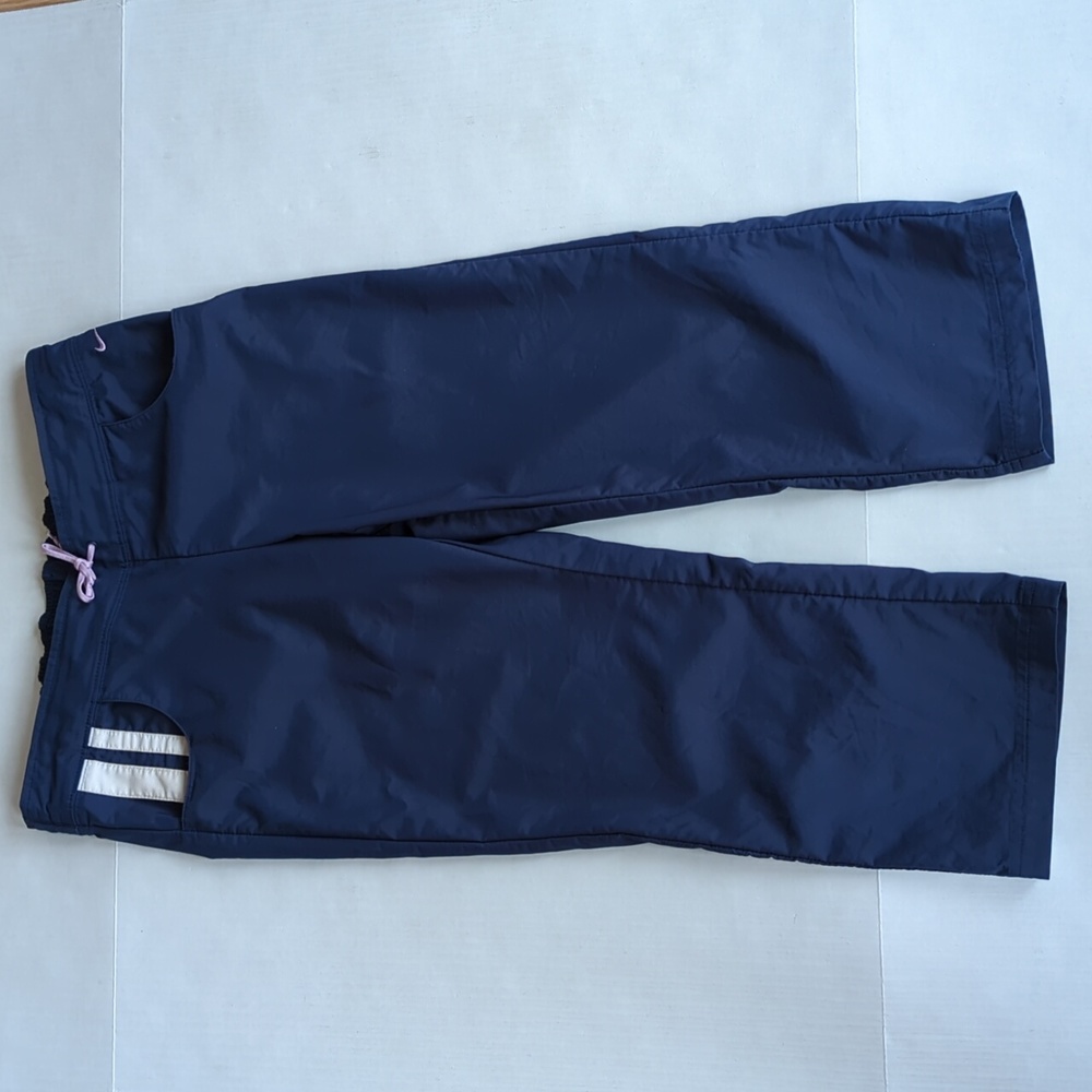 Nike Stripe Nylon Blend Capri Cropped Pants Medium Navy Blue White